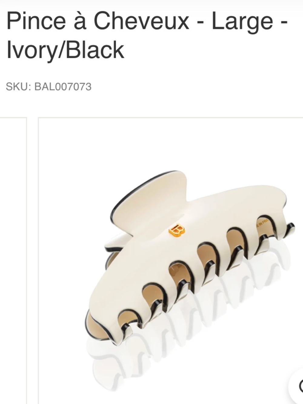 Balmain Ivory and Black Large Hair Claw